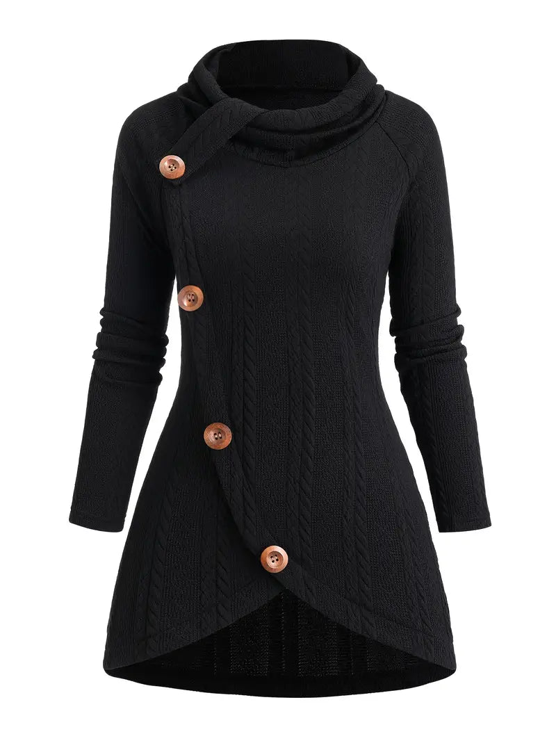 CozyVerve High Neck Long Sleeve Top Cardigan
