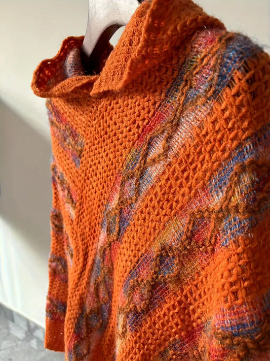 SageWoven Elegant Boho-Chic Hooded Knit Shawl