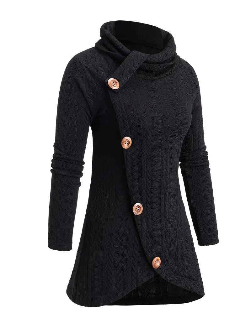 CozyVerve High Neck Long Sleeve Top Cardigan
