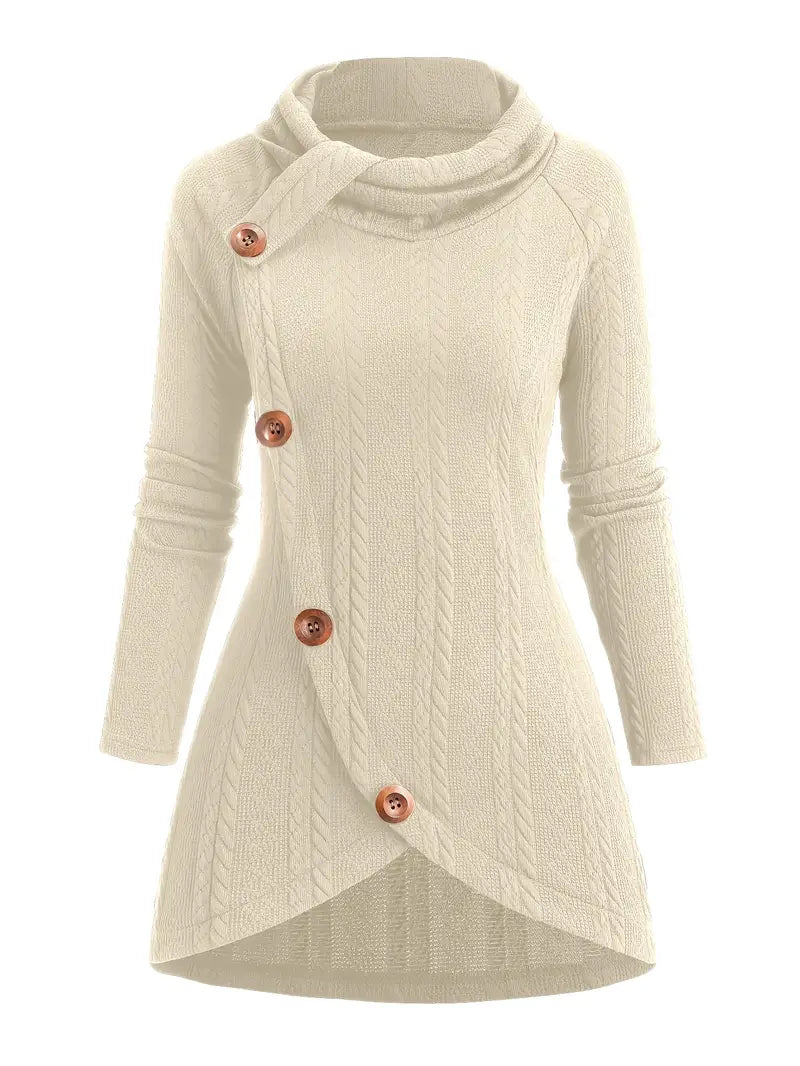 CozyVerve High Neck Long Sleeve Top Cardigan