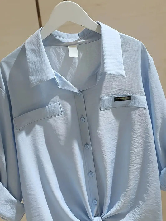 LunaForm Elegant White Long Sleeve Blouse for Women