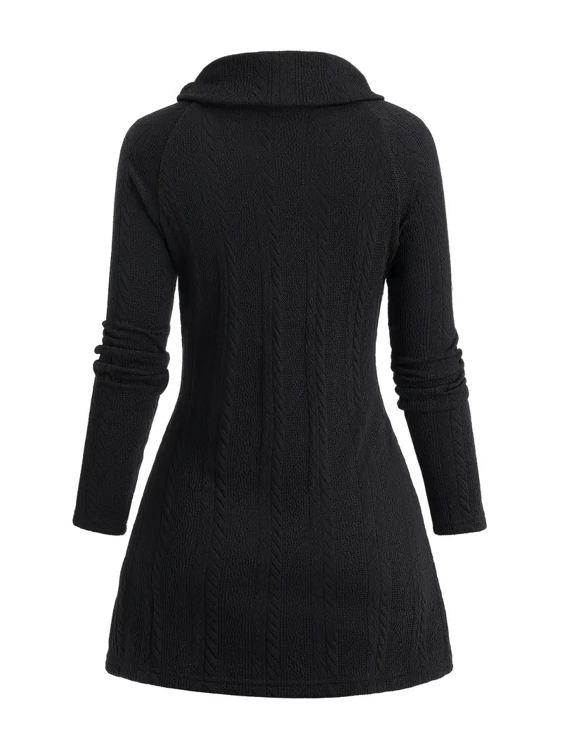 CozyVerve High Neck Long Sleeve Top Cardigan
