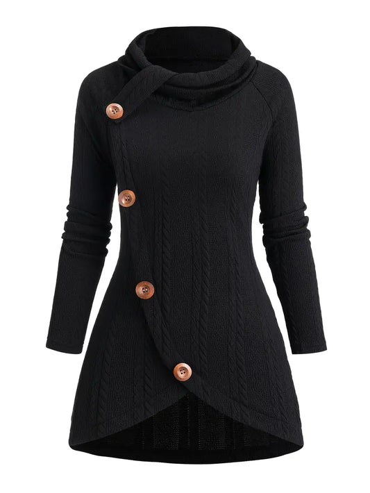 CozyVerve High Neck Long Sleeve Top Cardigan