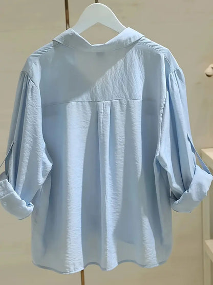 LunaForm Elegant White Long Sleeve Blouse for Women