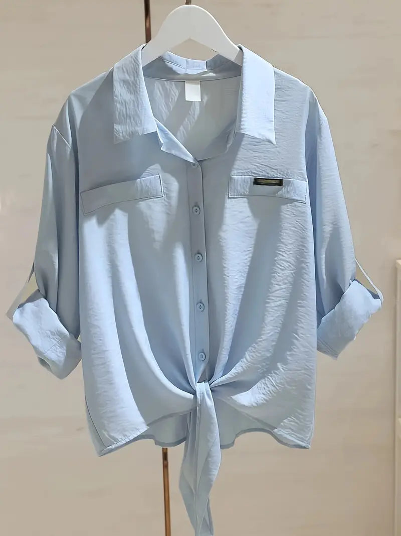 LunaForm Elegant White Long Sleeve Blouse for Women