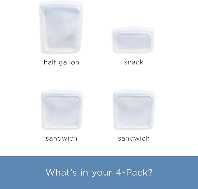 Stasher Premium Silicone Reusable Food Storage Bags, 4-Pack
