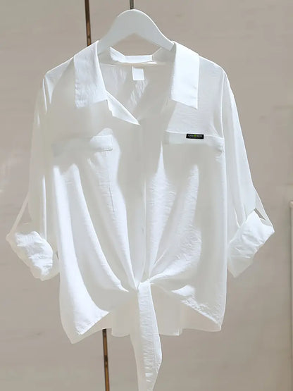 LunaForm Elegant White Long Sleeve Blouse for Women